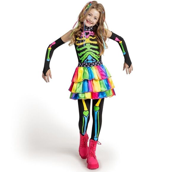 Spooktacular Creations Halloween Kids Skeleton Costume XL Funky Punky Bone Skele - Picture 1 of 10